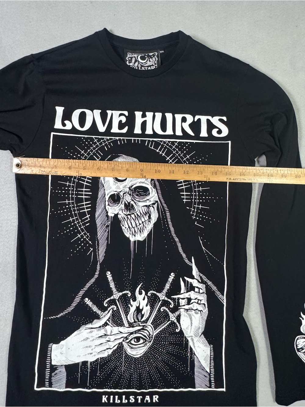 Killstar Black 'Love Hurts' Gothic Skull Long Sleeve Tee - Picture 4 of 13